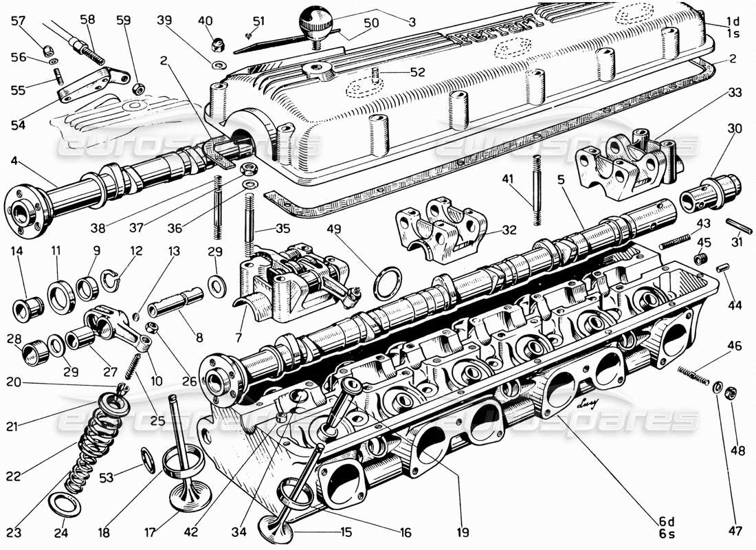 ferrari 330 gt 2+2 diagramma delle parti delle teste dei cilindri