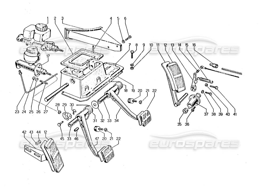 lamborghini urraco p250 / p250s pedali schema delle parti