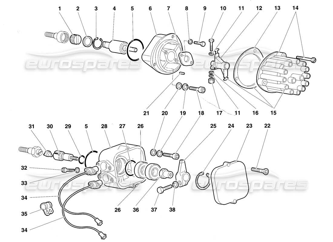 lamborghini diablo vt (1994) diagramma delle parti del distributore di accensione e dei sensori di fase