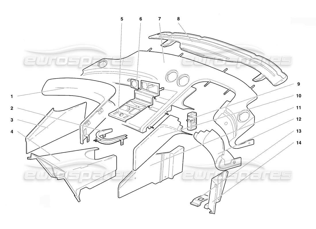 lamborghini diablo vt (1994) diagramma delle parti del rivestimento dell'abitacolo (valido per versione rh d. - aprile 1994).