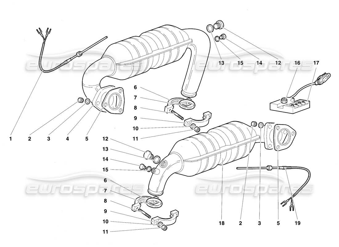 lamborghini diablo vt (1994) impianto di scarico diagramma delle parti