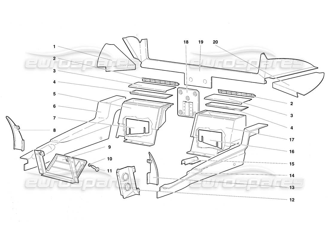 lamborghini diablo vt (1994) rivestimento dell'abitacolo diagramma delle parti