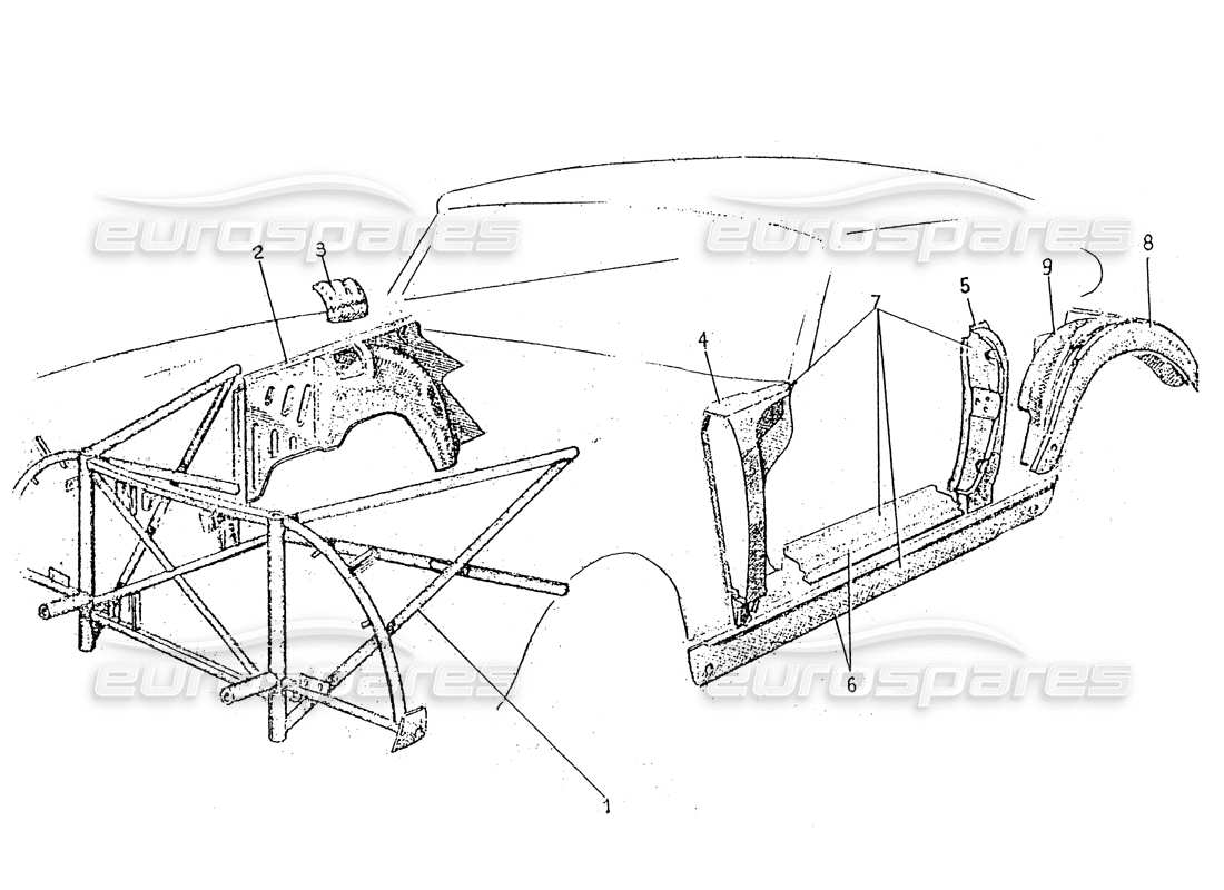 ferrari 330 gt 2+2 (coachwork) diagramma delle parti dei frame interni (edizione 1).
