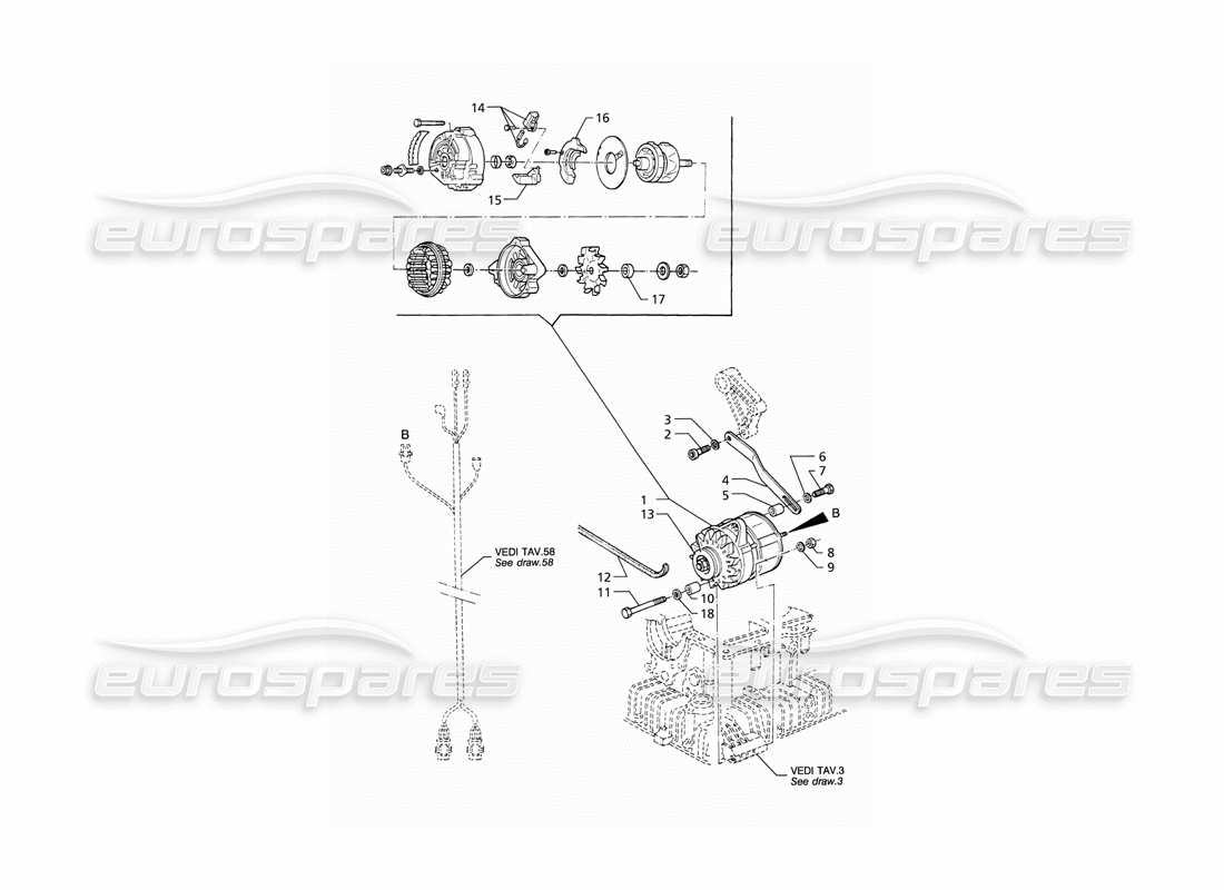 maserati qtp v8 (1998) alternatore e supporto diagramma delle parti