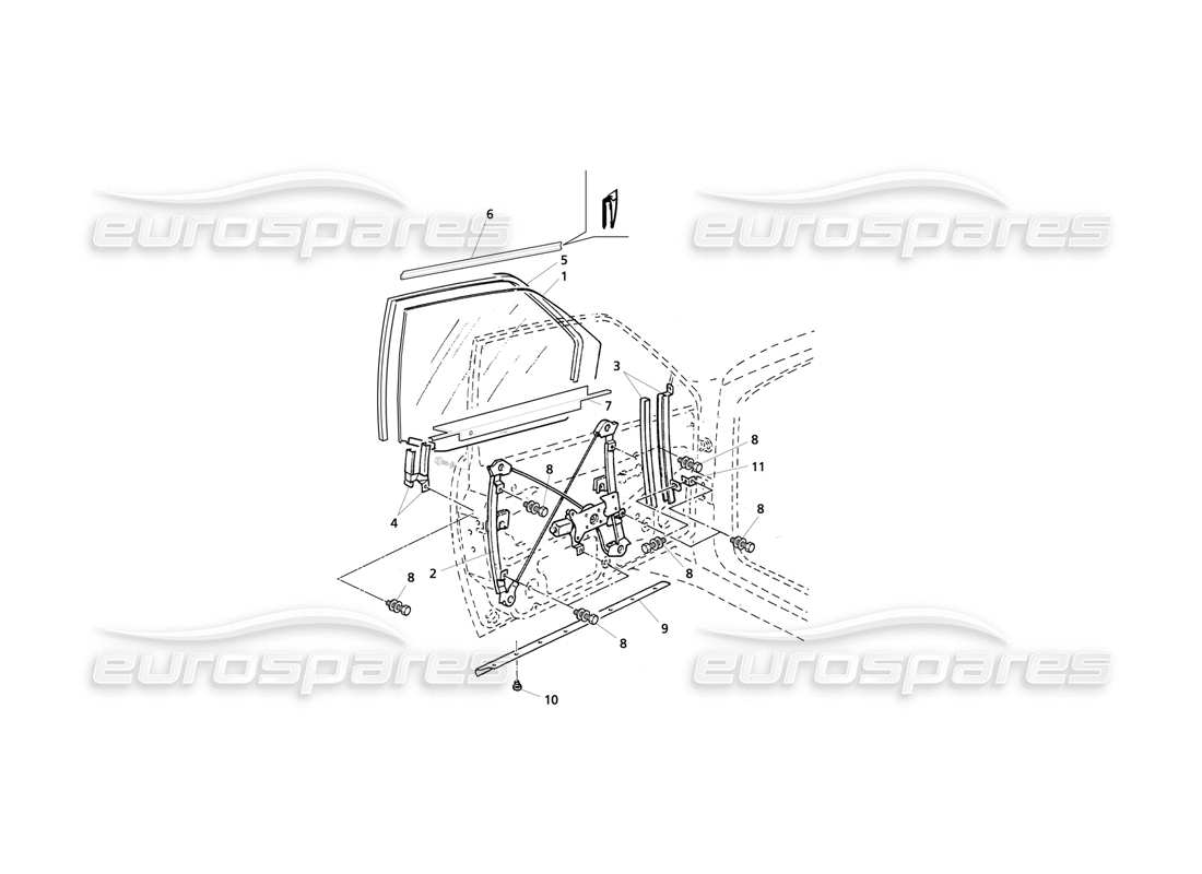 maserati qtp v8 evoluzione porte anteriori: diagramma delle parti di finestre e regolatori