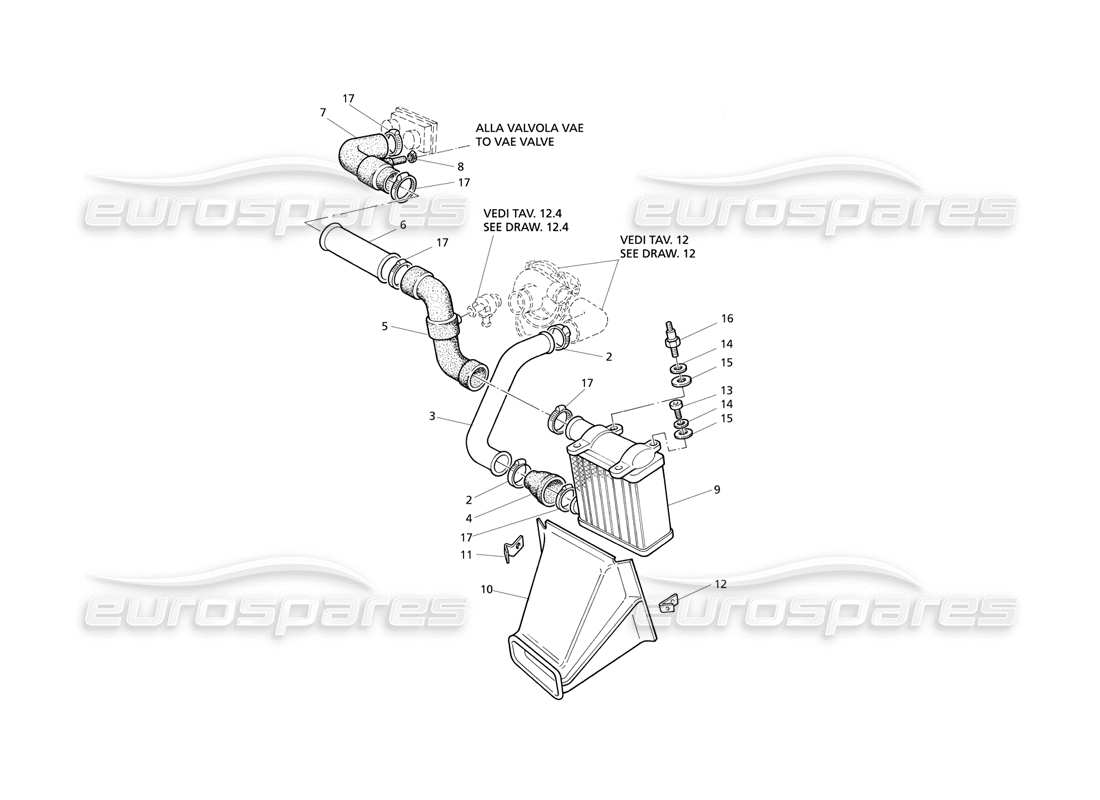 maserati qtp v8 evoluzione diagramma della parte lato sinistro dei tubi dello scambiatore di calore