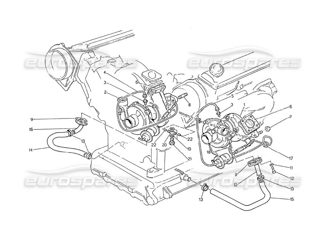 maserati biturbo 2.5 (1984) diagramma delle parti dei turbosoffianti