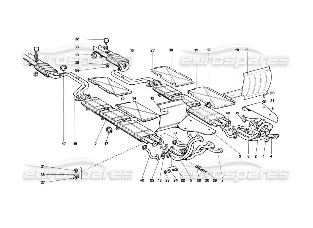 ferrari 400i (1983 mechanical) diagramma delle parti del sistema di scarico