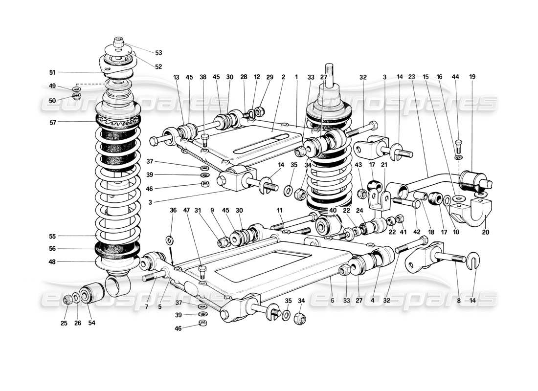 ferrari 400i (1983 mechanical) sospensioni posteriori: schema delle parti di leve e ammortizzatori