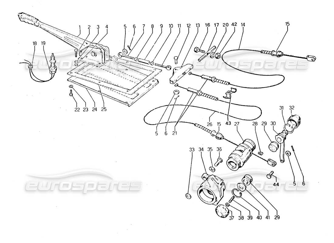 lamborghini urraco p250 / p250s schema delle parti del freno a mano