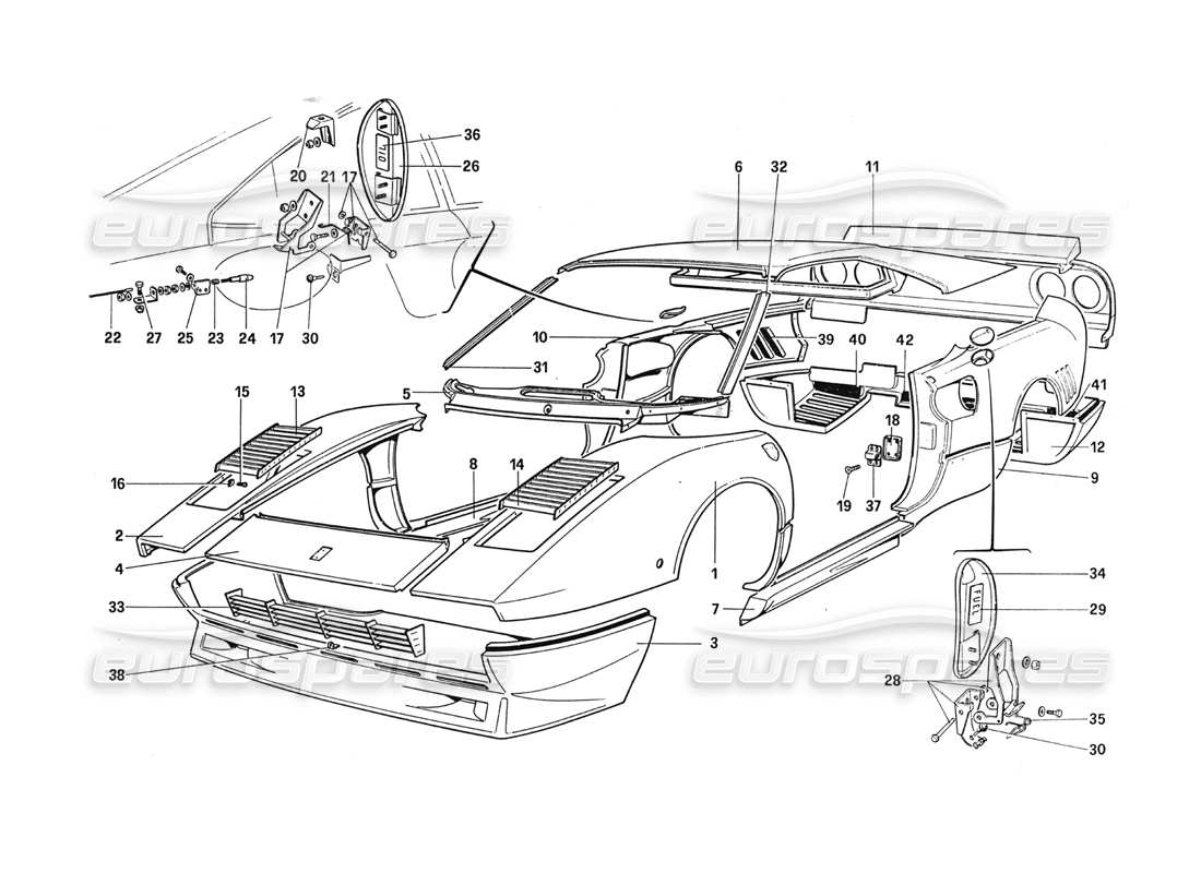 ferrari 288 gto scocca - elementi esterni diagramma delle parti