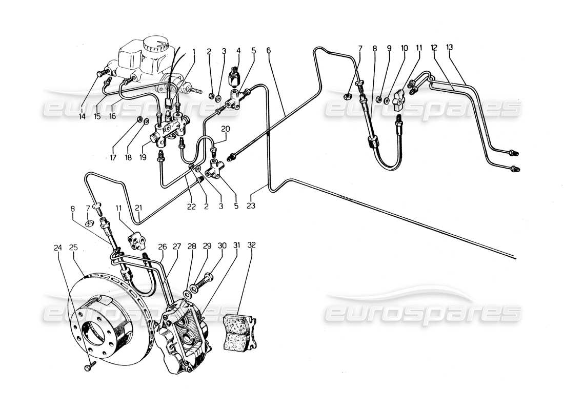 lamborghini urraco p250 / p250s alberi anteriori diagramma delle parti
