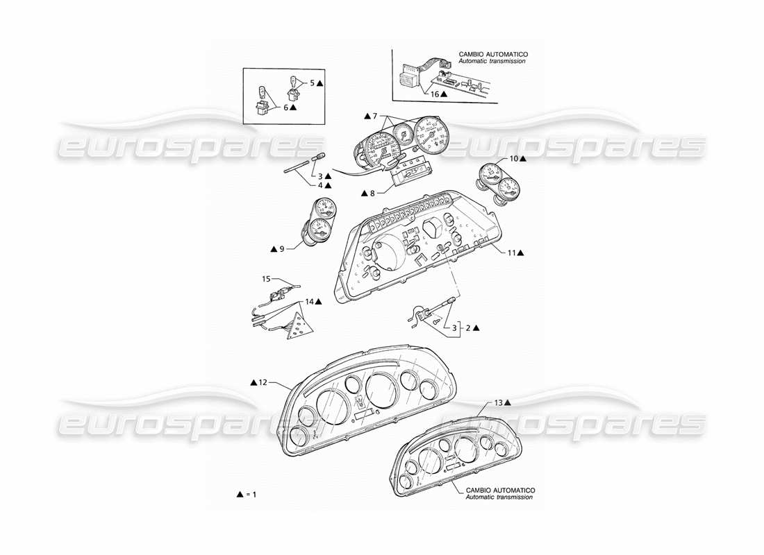 maserati qtp v8 (1998) strumentazione borletti diagramma delle parti
