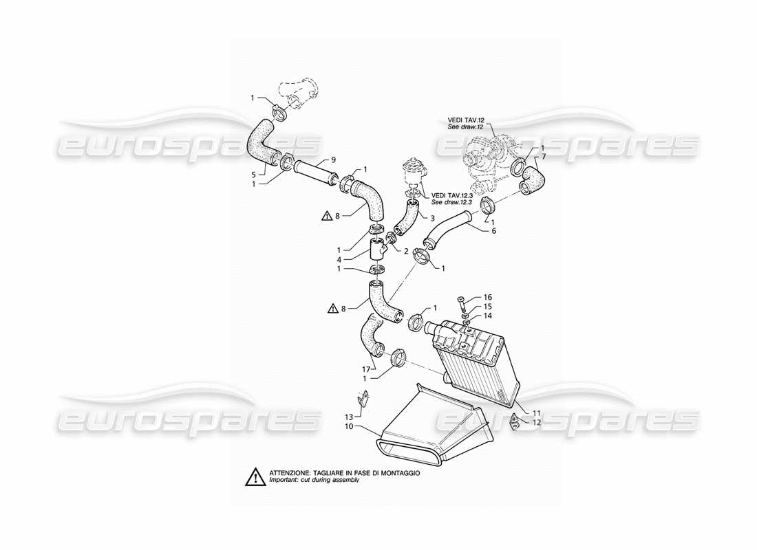 maserati qtp v6 (1996) schema delle parti del lato sinistro dei tubi dello scambiatore di calore