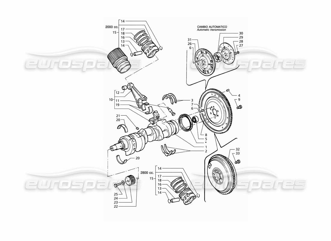 maserati qtp v6 (1996) schema delle parti di albero motore, pistoni, bielle e volano