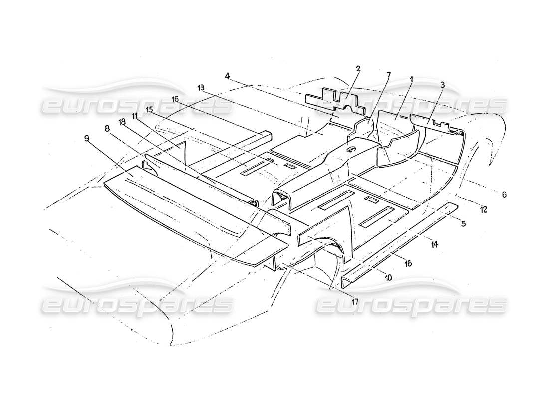 ferrari 365 gt 2+2 (coachwork) rivestimento interno isolante in feltro (isolanti) schema delle parti