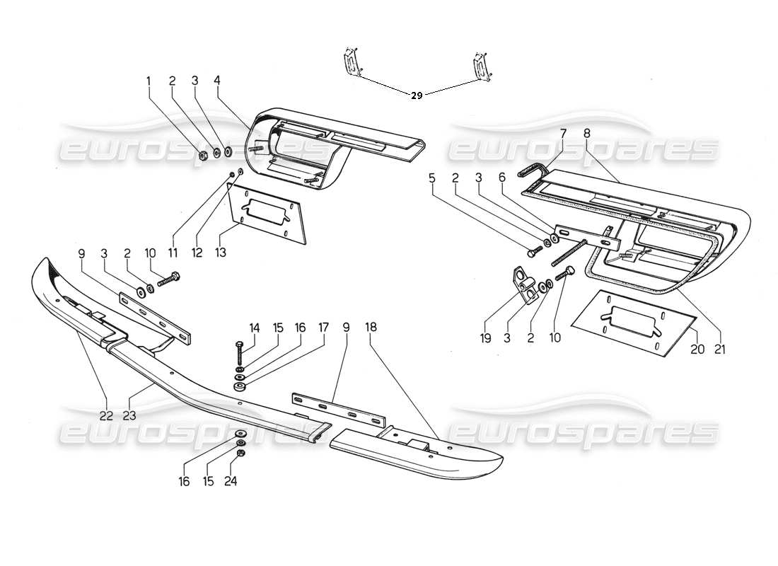 lamborghini urraco p250 / p250s paraurti anteriore e posteriore diagramma delle parti
