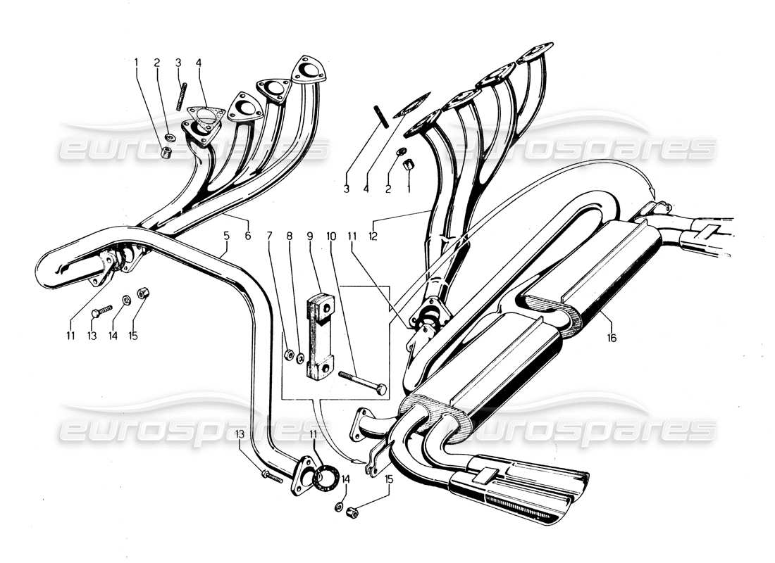 lamborghini urraco p250 / p250s tubi di scarico diagramma delle parti