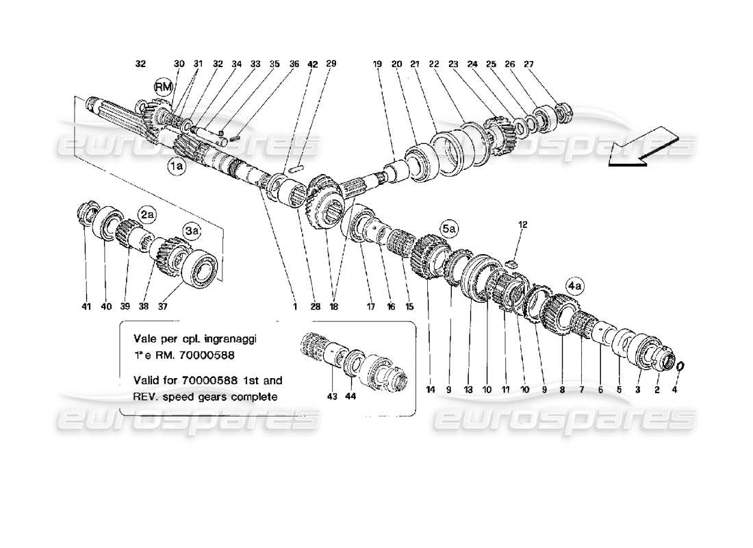 ferrari mondial 3.4 t coupe/cabrio diagramma delle parti degli ingranaggi dell'albero principale