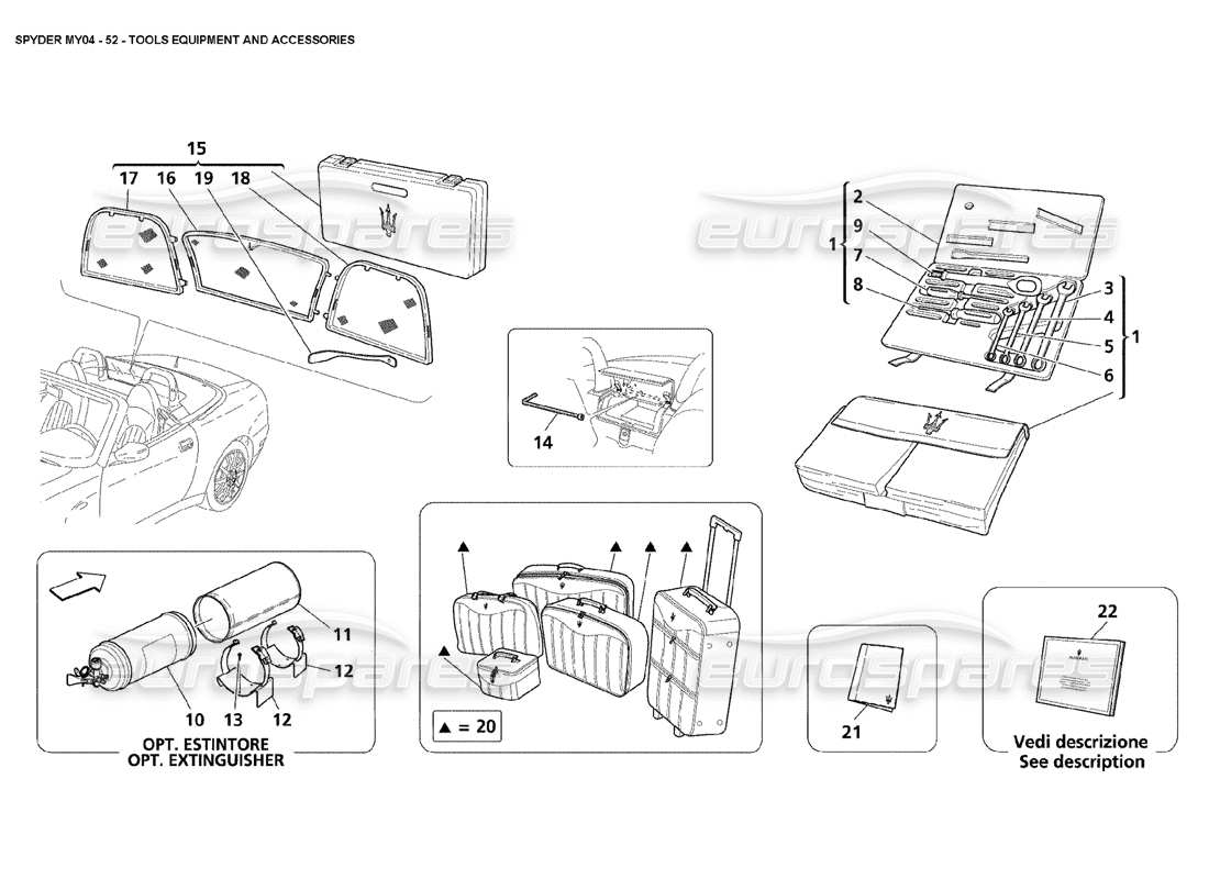 maserati 4200 spyder (2004) diagramma delle parti di attrezzature e accessori degli strumenti