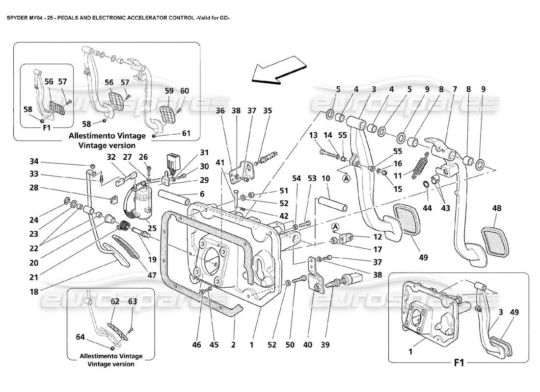 maserati 4200 spyder (2004) pedali e controllo elettronico dell'acceleratore valido per gd diagramma delle parti