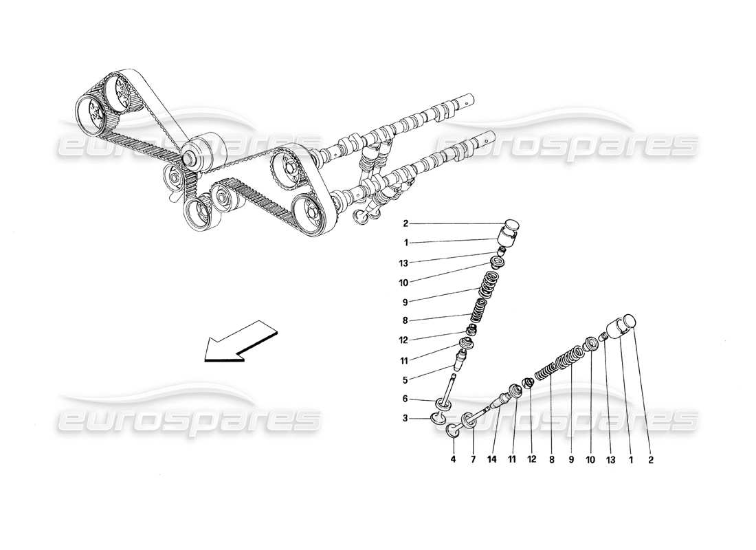 ferrari 348 (1993) tb / ts distribuzione: diagramma delle parti delle punterie