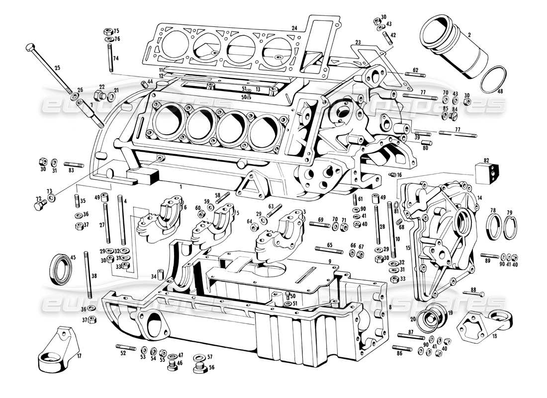 maserati ghibli 4.7 / 4.9 alloggiamento del motore diagramma delle parti