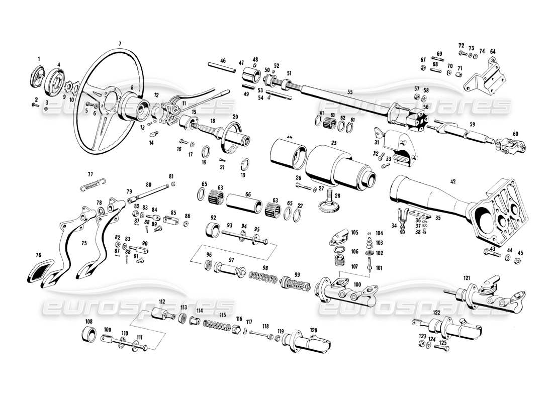 maserati ghibli 4.7 / 4.9 parti dello sterzo e pedali diagramma delle parti