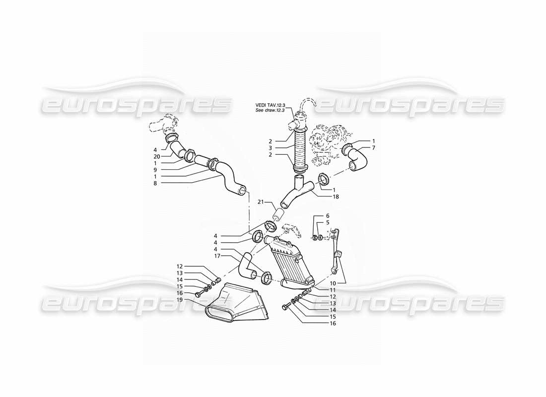 maserati ghibli 2.8 (abs) schema delle parti del lato sinistro dei tubi dello scambiatore di calore