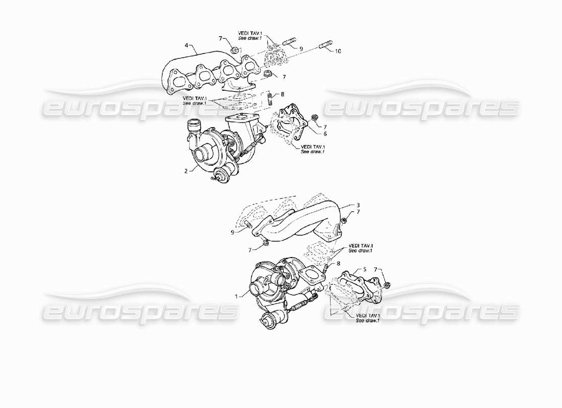 maserati qtp v8 (1998) turbosoffianti e collettori di scarico diagramma delle parti