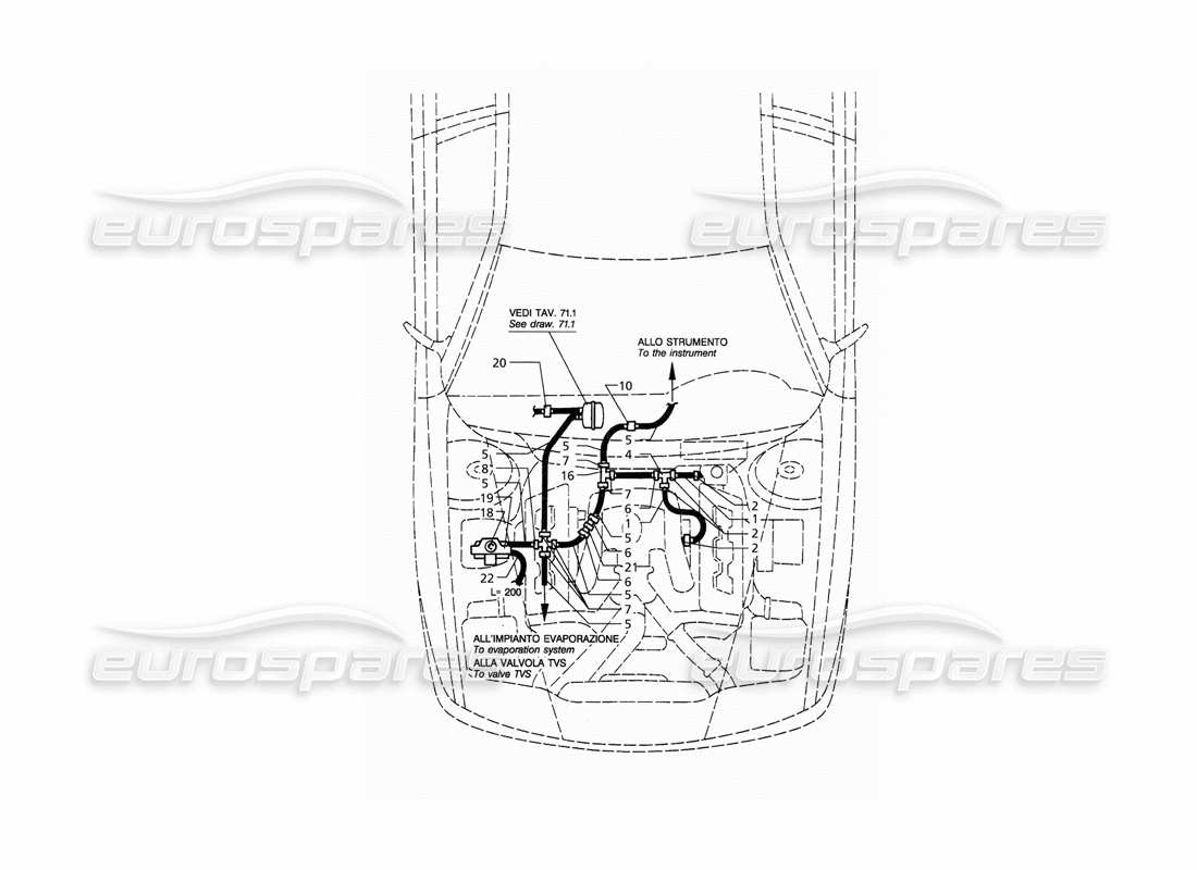 maserati qtp. 3.2 v8 (1999) diagramma delle parti del sistema di aspirazione (guida a sinistra).