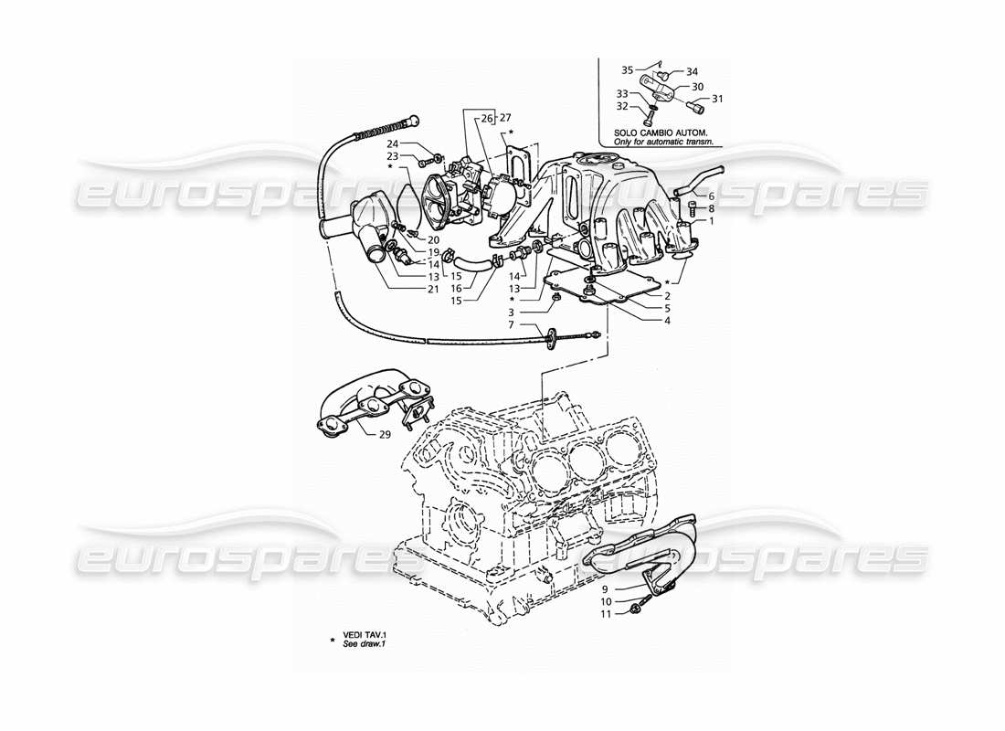 maserati qtp. 3.2 v8 (1999) corpo valvola a farfalla del collettore di aspirazione e scarico diagramma delle parti