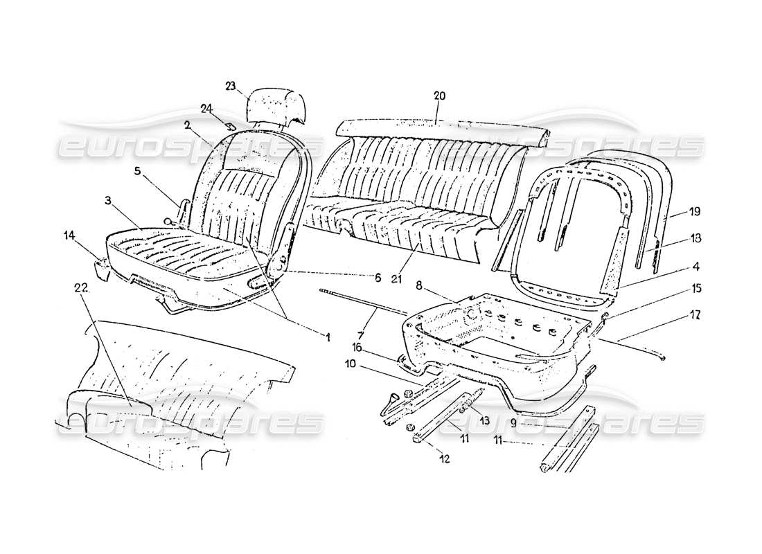 ferrari 365 gt 2+2 (coachwork) schema delle parti dei sedili anteriori e posteriori