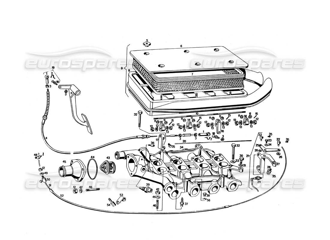 maserati bora schema delle parti del collettore di aspirazione dell'aria e del filtro