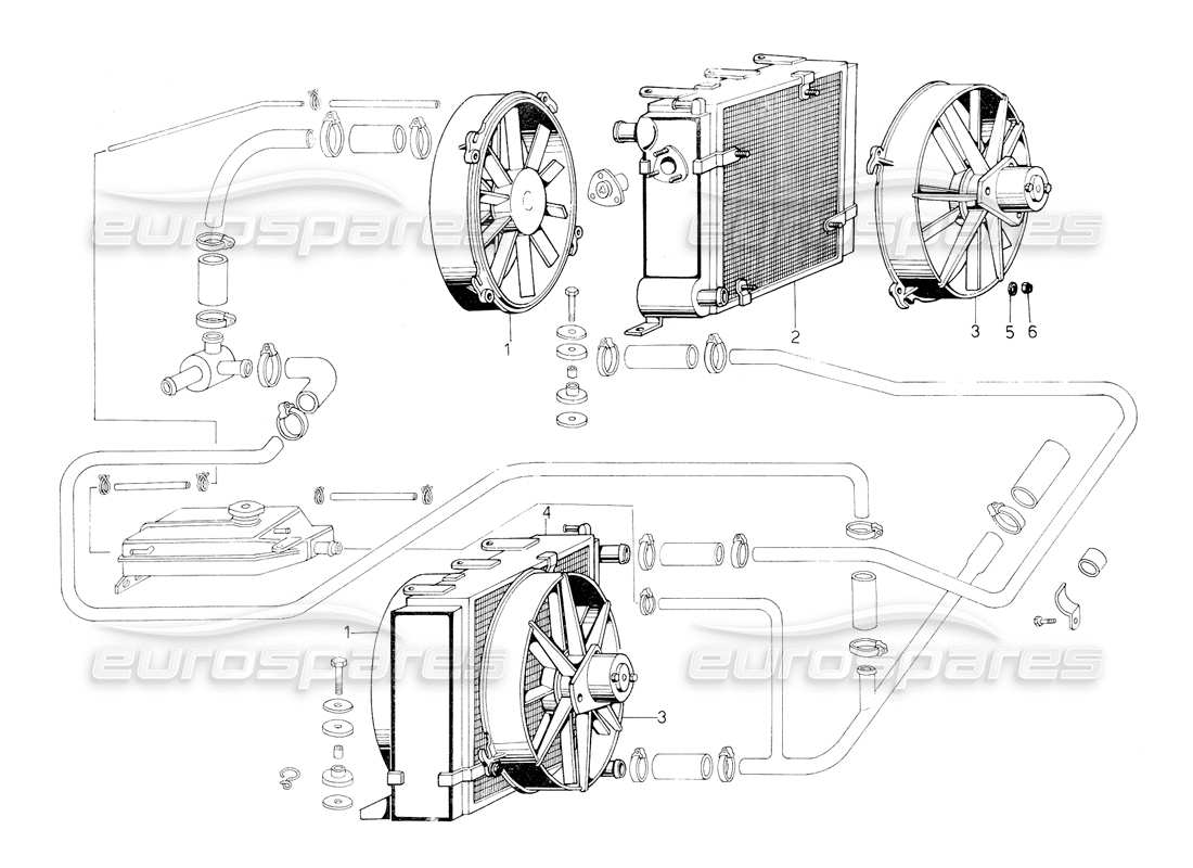 lamborghini countach 5000 qv (1985) radiatore e sistema di raffreddamento (valido per la svizzera - gennaio 1984) diagramma delle parti