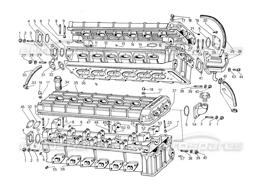 lamborghini countach 5000 qv (1985) diagramma delle parti delle teste dei cilindri