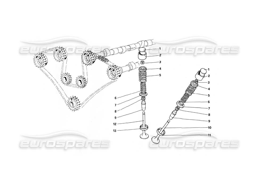 ferrari 400i (1983 mechanical) sistema di distribuzione: diagramma delle parti delle punterie a tazza