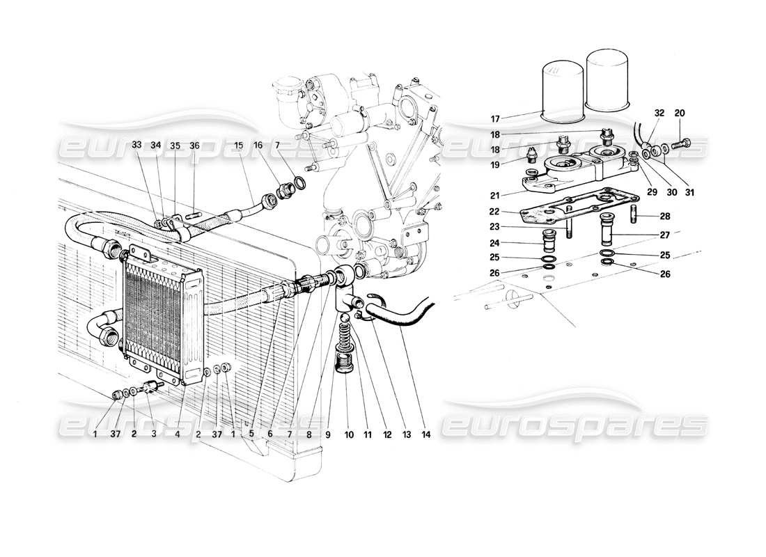 ferrari 400i (1983 mechanical) diagramma delle parti del circuito di lubrificazione e dei filtri