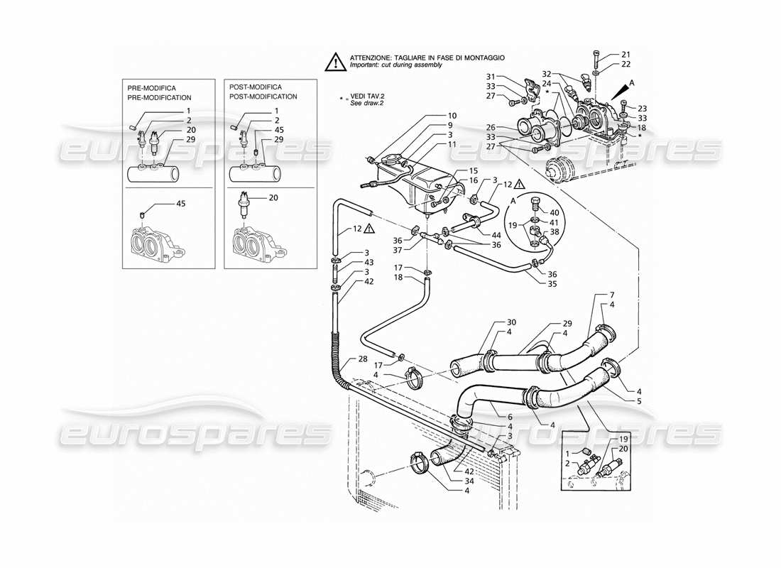 maserati qtp v6 (1996) diagramma delle parti delle linee di raffreddamento e del termostato