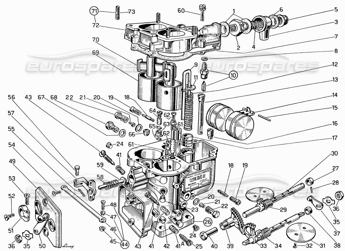 ferrari 330 gt 2+2 schema delle parti del carburatore