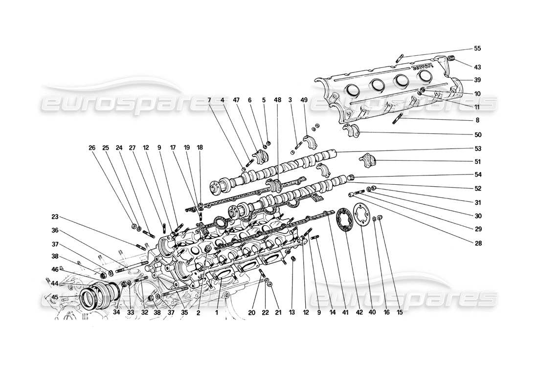 ferrari 308 quattrovalvole (1985) diagramma delle parti della testata (sinistra).