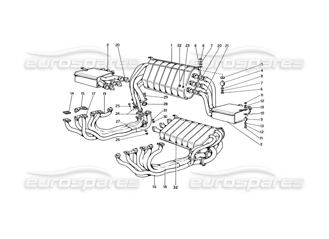 ferrari 365 gt4 berlinetta boxer diagramma delle parti del sistema di scarico