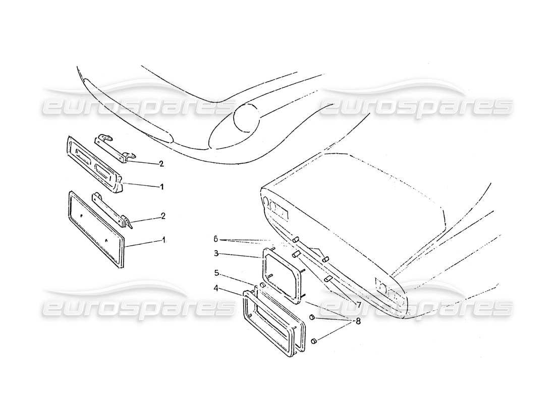 ferrari 365 gt 2+2 (coachwork) diagramma delle parti delle luci targa anteriori e posteriori