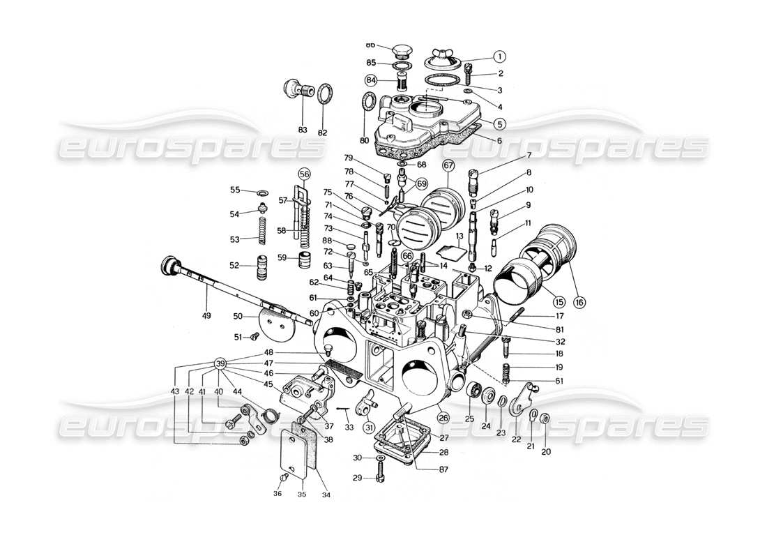 ferrari 400 gt (mechanical) diagramma delle parti dei carburatori webber (38 dcoe 110 - 111 - 110m - 111m)