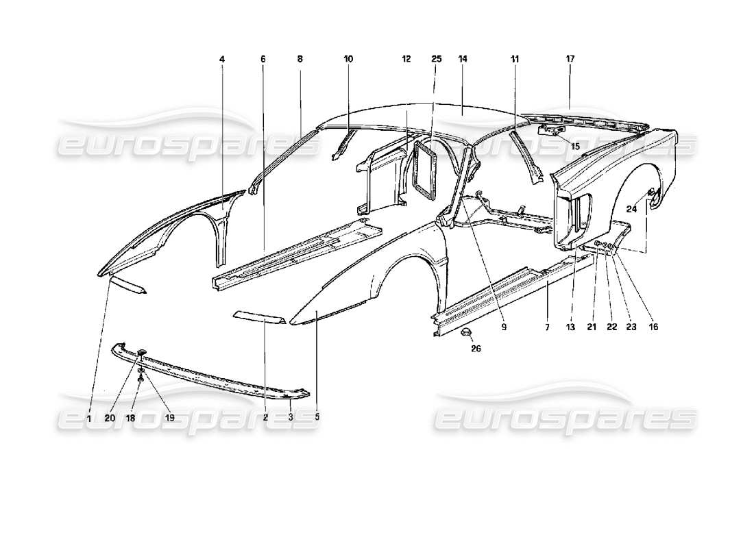 ferrari 512 tr corpo - componenti esterni diagramma delle parti