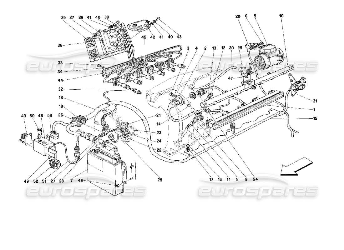 ferrari 512 tr iniezione d'aria - schema delle parti di accensione