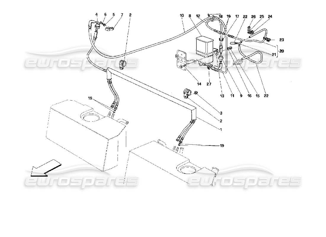 ferrari 512 tr diagramma delle parti del sistema di controllo delle emissioni anti-evaporative