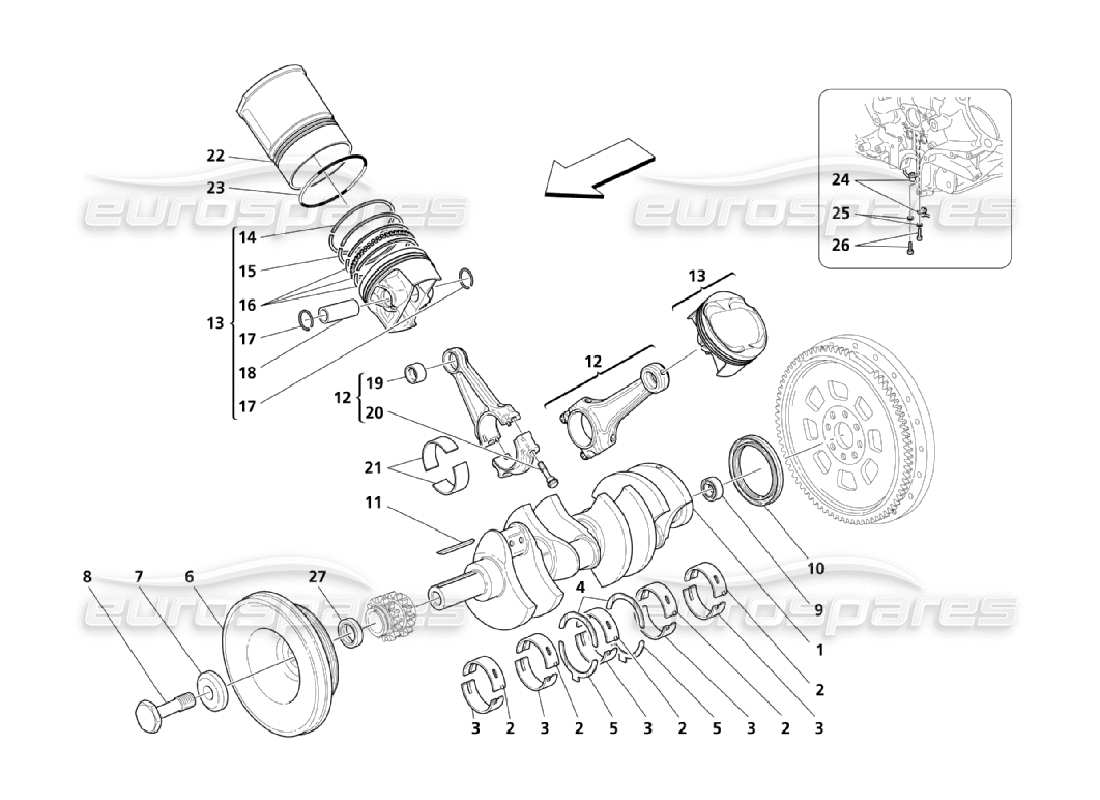 maserati qtp. (2006) 4.2 meccanismo a manovella diagramma delle parti