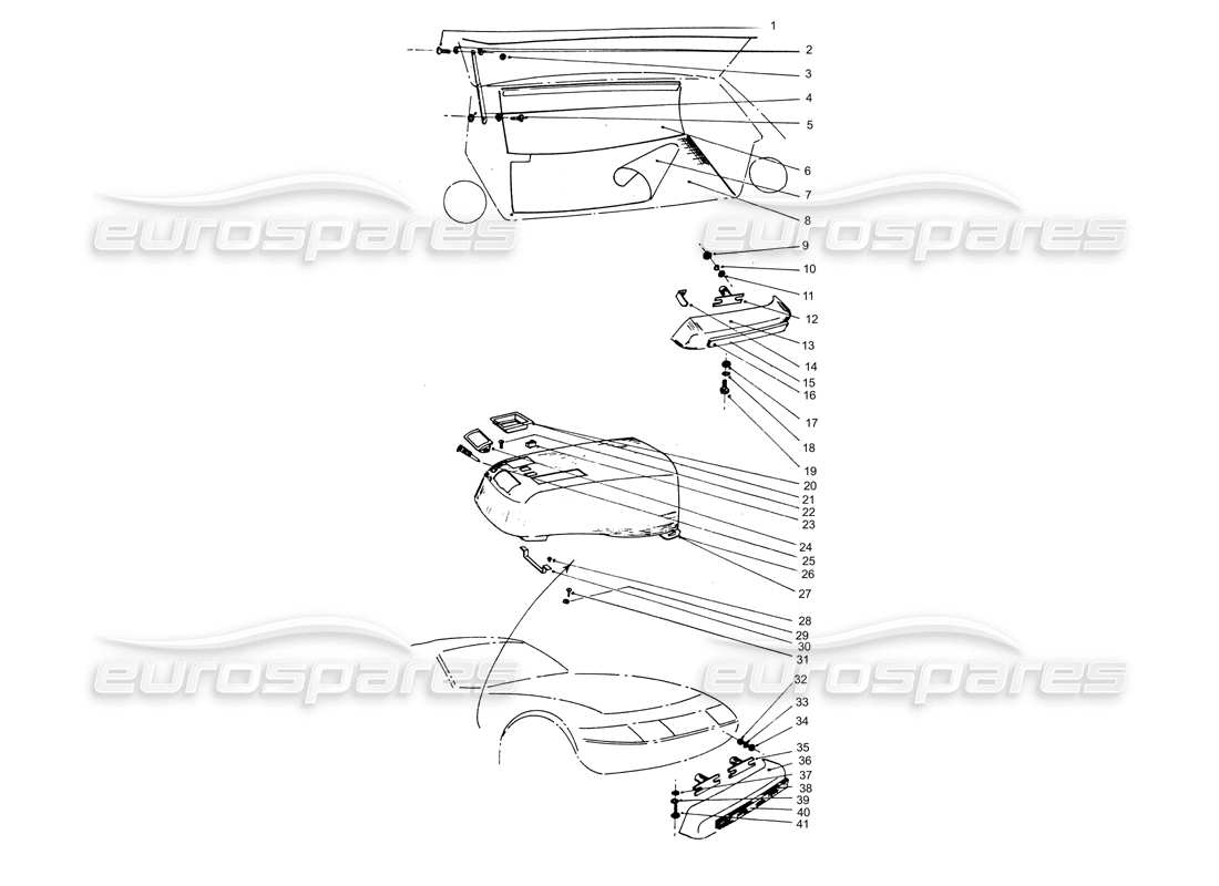 ferrari 365 gtb4 daytona (coachwork) schema della parte anteriore e posteriore del paraurti