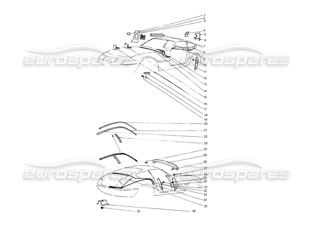 ferrari 365 gtb4 daytona (coachwork) schema delle parti di protezioni e coperture
